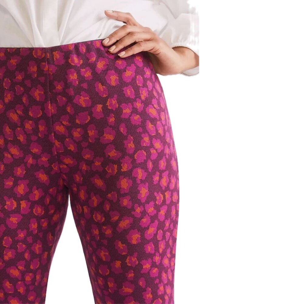 Anthropologie | Plum Knit Flare Pants with Abstract Floral Print | Size XS